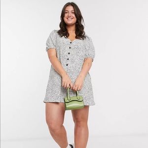 ASOS DESIGN Curve smock button front romper in mono splodge print